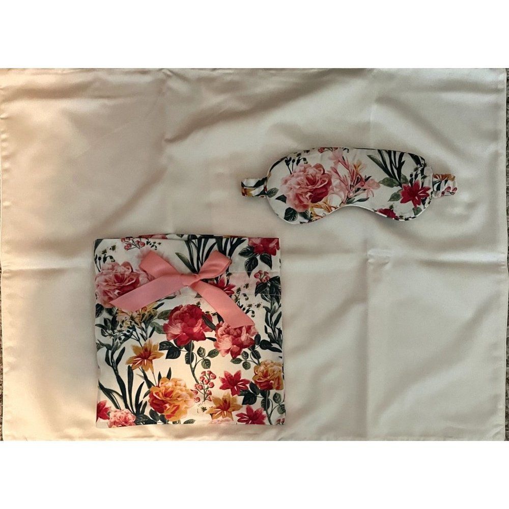 J. CREW Women's Printed Sleep Gift Set Antique White Floral Eye Mask Pillow